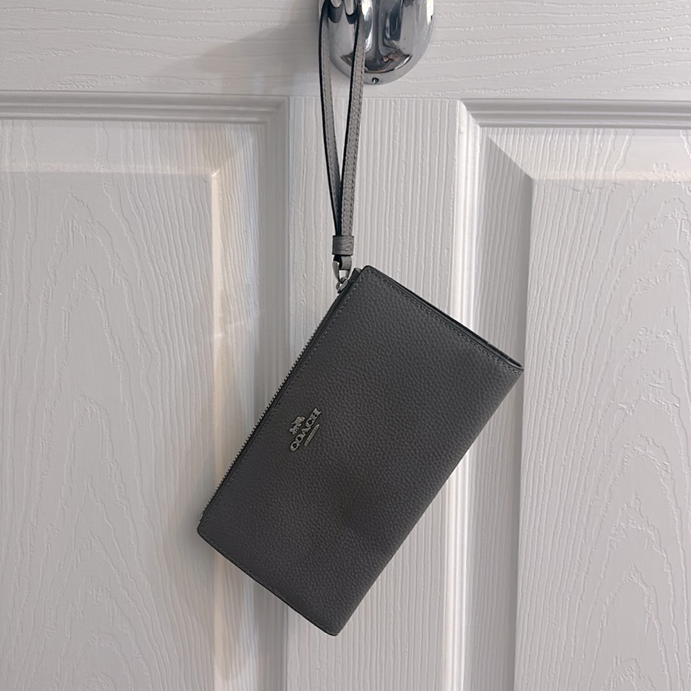 Grey coach wallet wristlet soft leather. Like new.